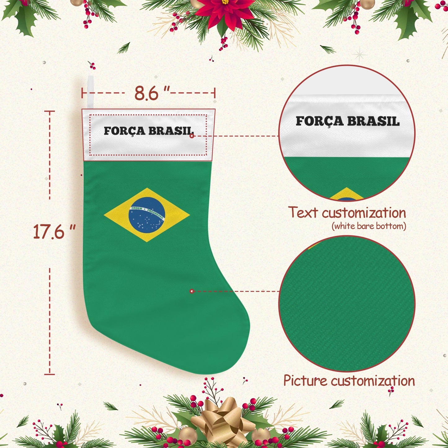 Brazil Flag Christmas Stocking(Made in USA)