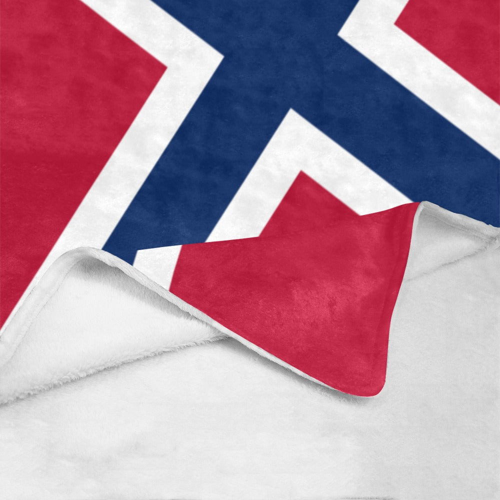 Luv My Flag's colorful blanket with geometric red design.