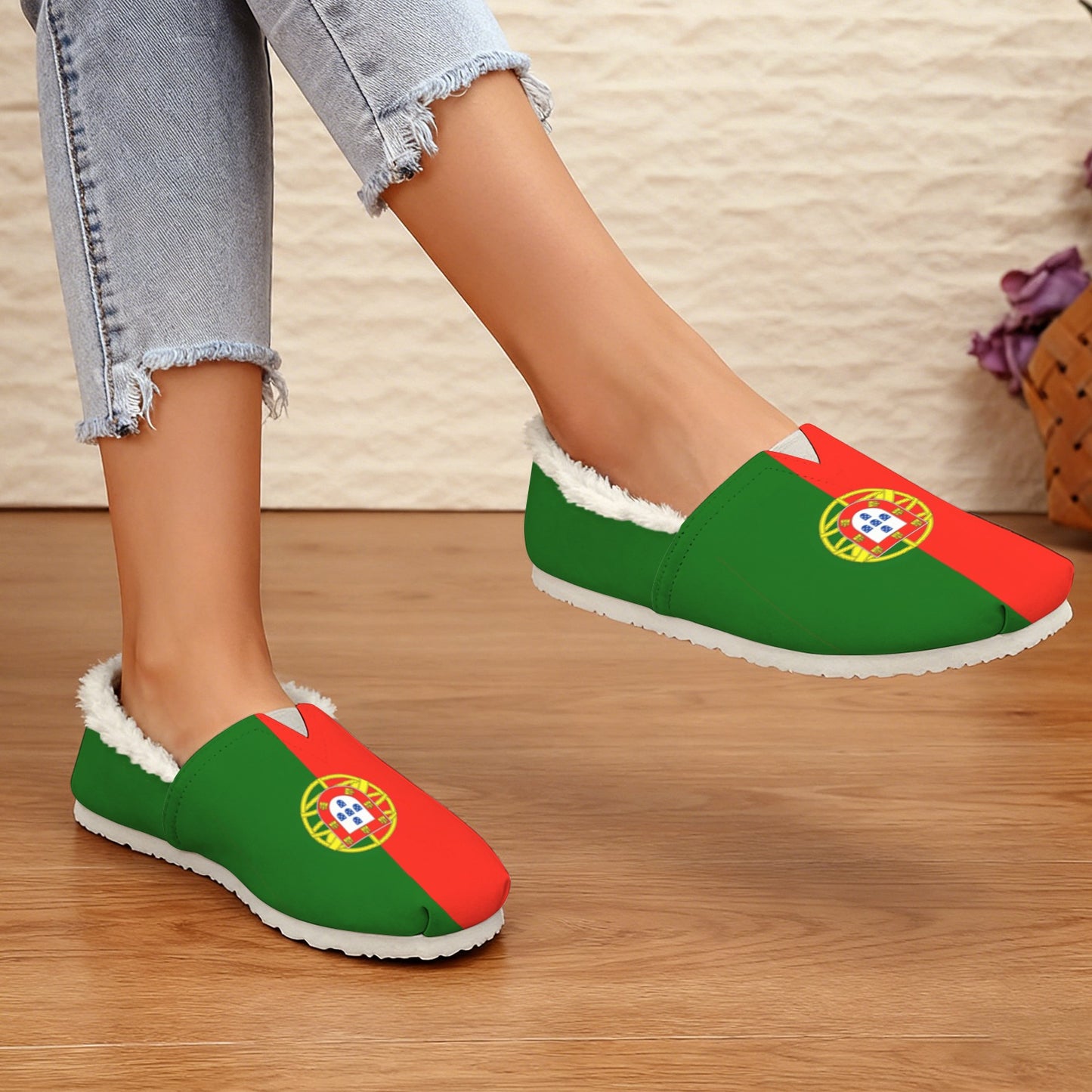 Portugal Flag Inspired Women's Fleece-Lined Canvas Slip-On