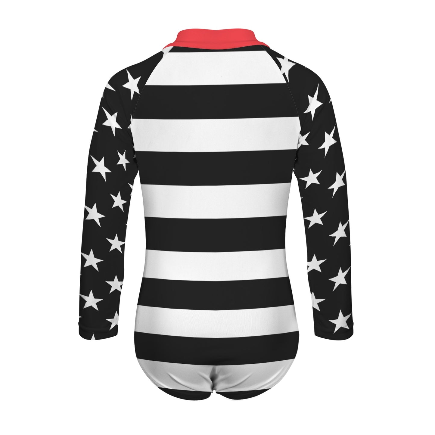 Thin Red Line Flag Little Girls' Long Sleeve One-Piece Swimsuit