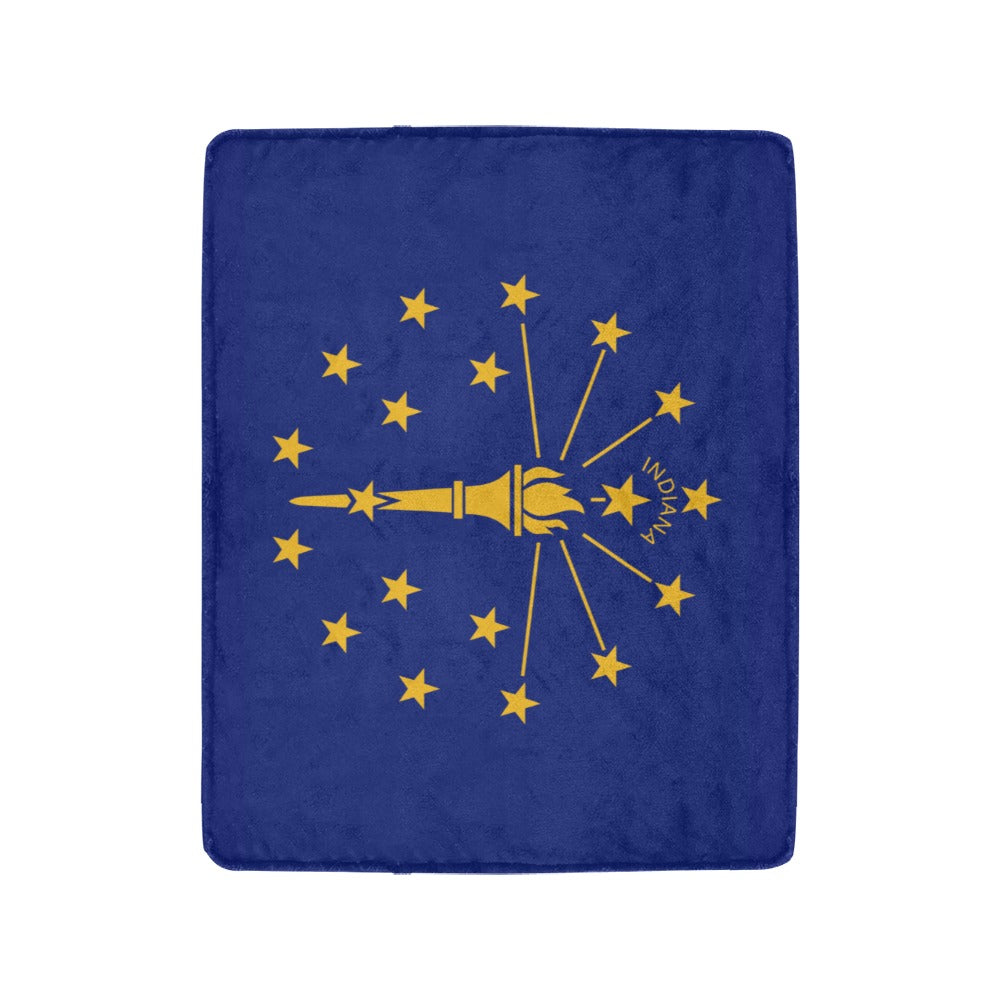 Blue Indiana flag blanket with yellow design, Luv My Flag.