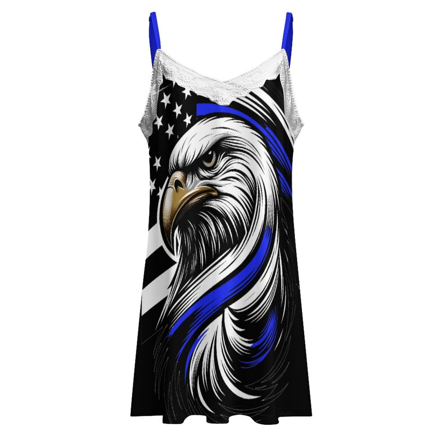 Thin Blue Line Flag Inspired Eagle Lace Trim Camisole Nightgown