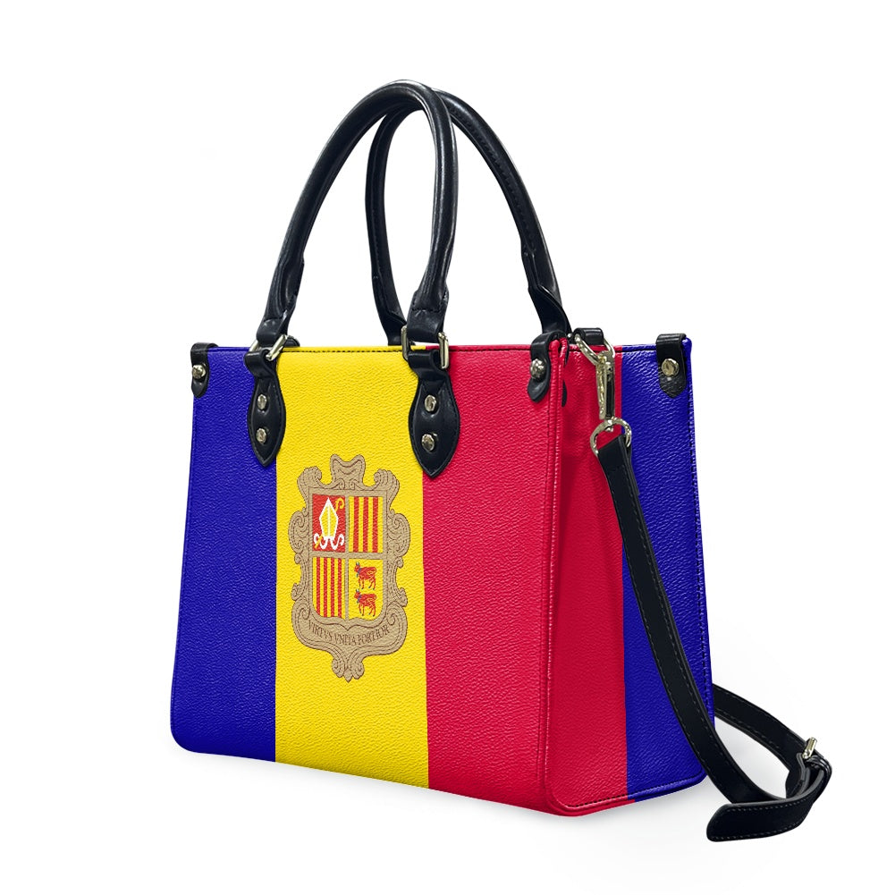 Colorful handbag featuring Andorra flag, Luv My Flag brand.