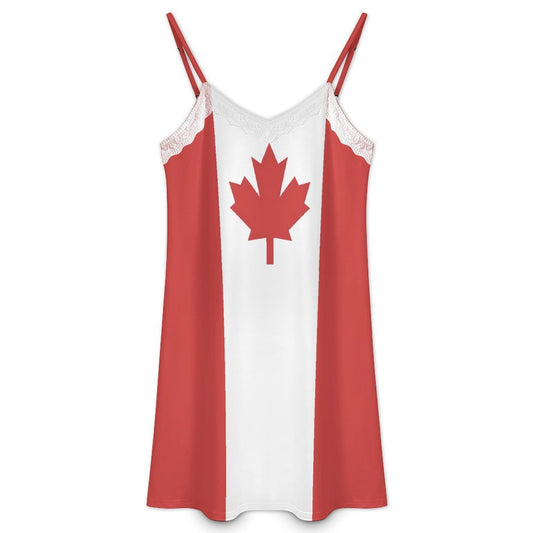 Canada Flag Inspired Lace Trim Camisole Nightgown