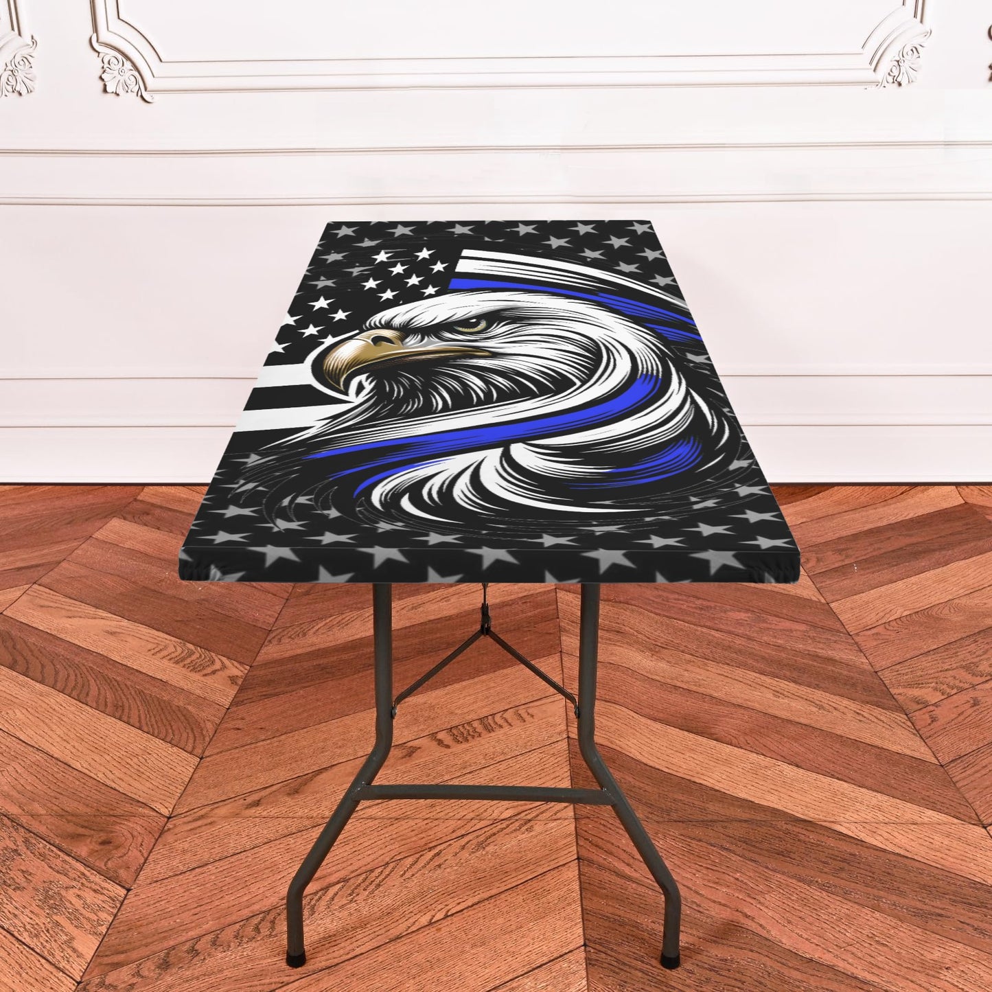 Thin Blue Line Flag Inspired Eagle Custom Elastic Fitted Tablecloth 72x30 inch (Made in the USA)