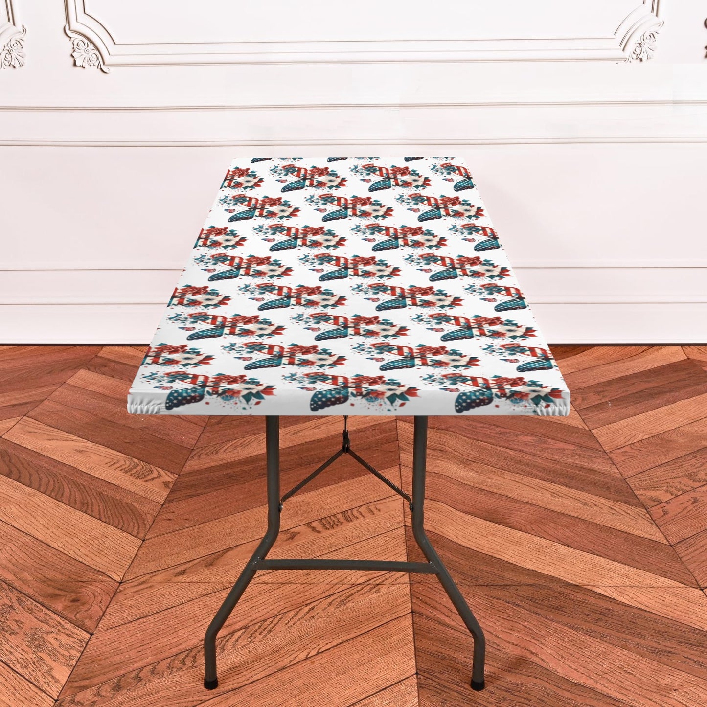 USA/American Flag Inspired Butterfly Pattern Custom Elastic Fitted Tablecloth 72x30 inch (Made in the USA)