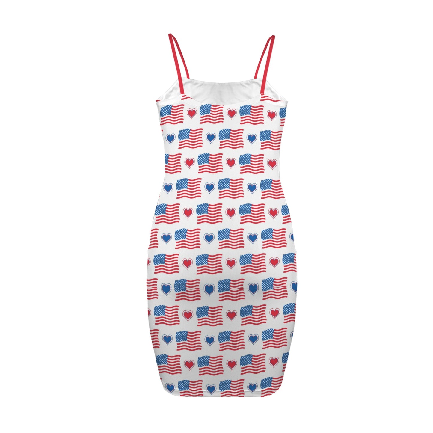 USA/American Flag Inspired Flag and Hearts Pattern Backless Spaghetti Strap Bodycon Dress