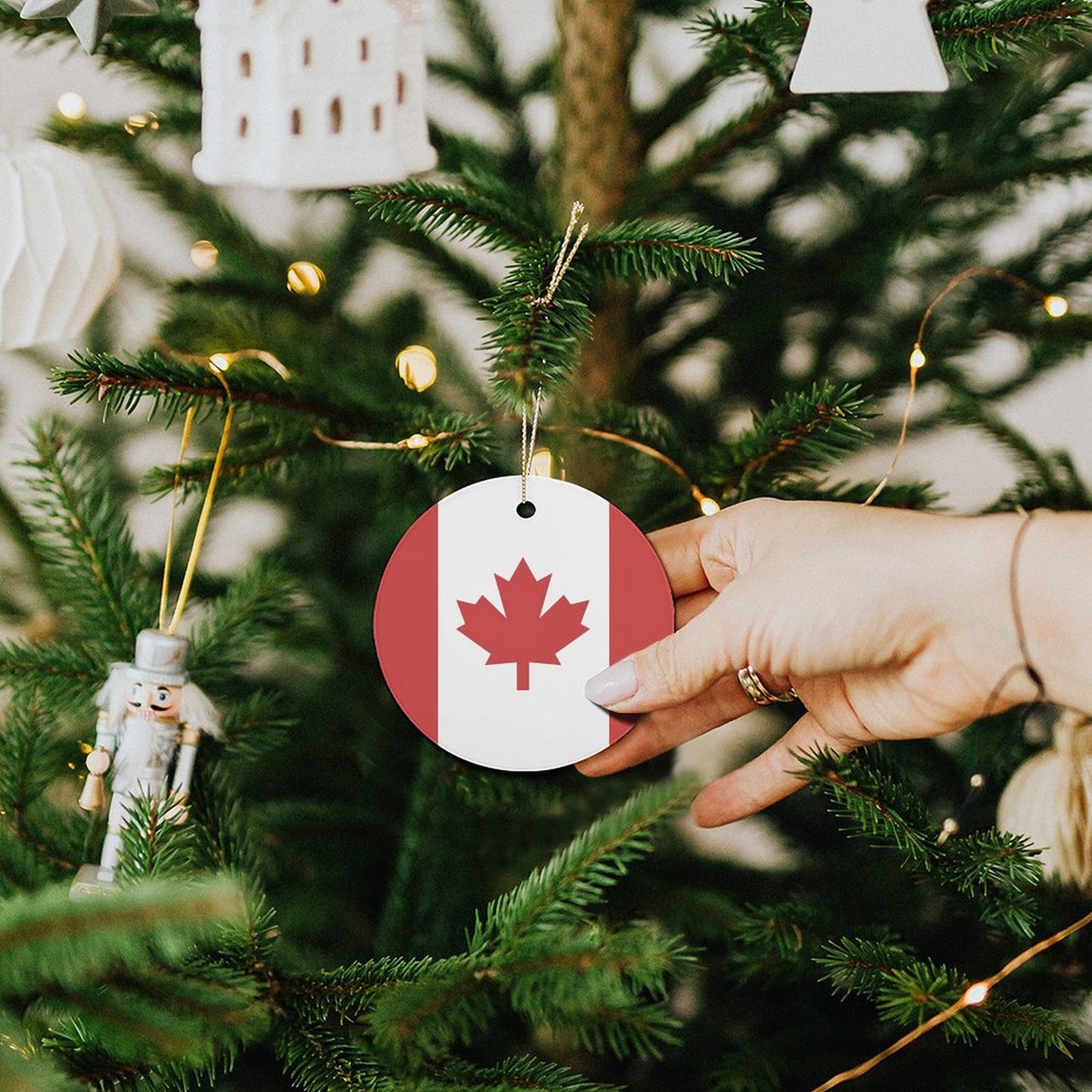 Canada Flag Inspired Circle Ceramic Ornament Made in USA Circle Ceramic Ornament (Made in USA)