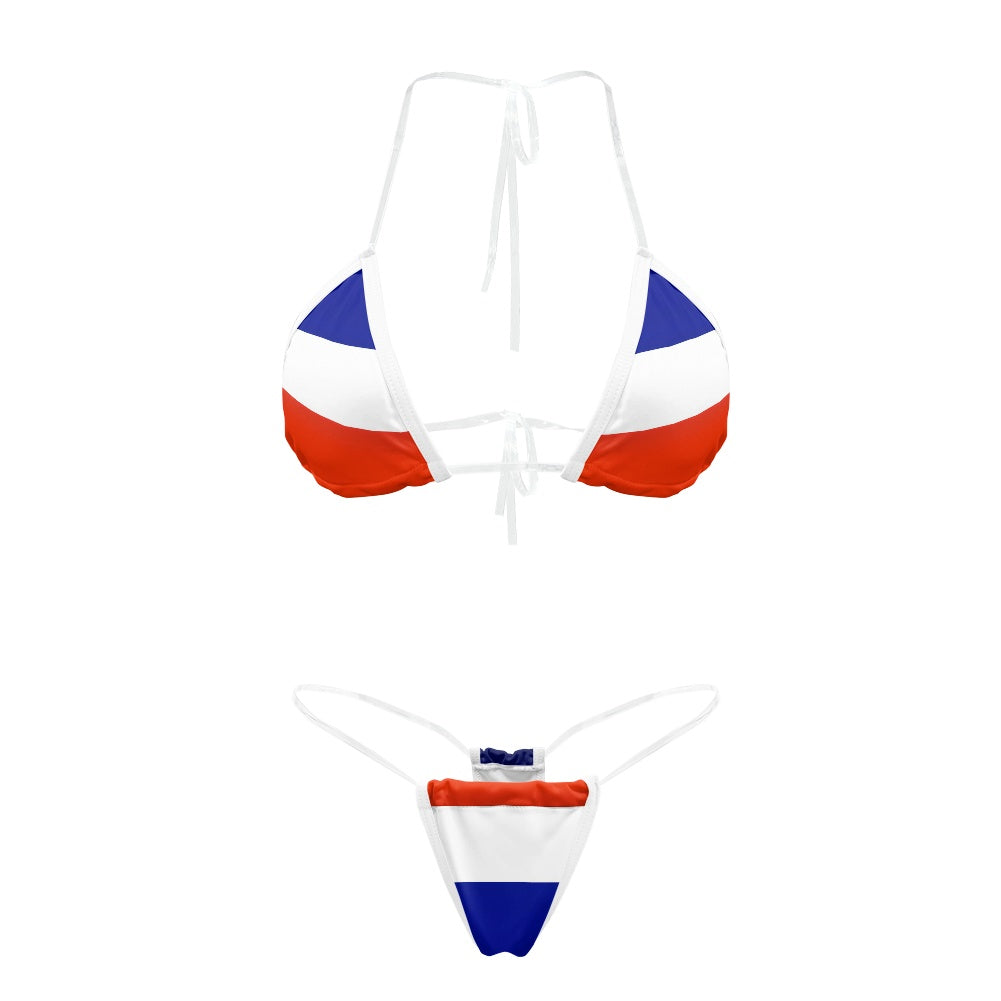 Costa Rica Flag Inspired Transparent String Thong Bikini