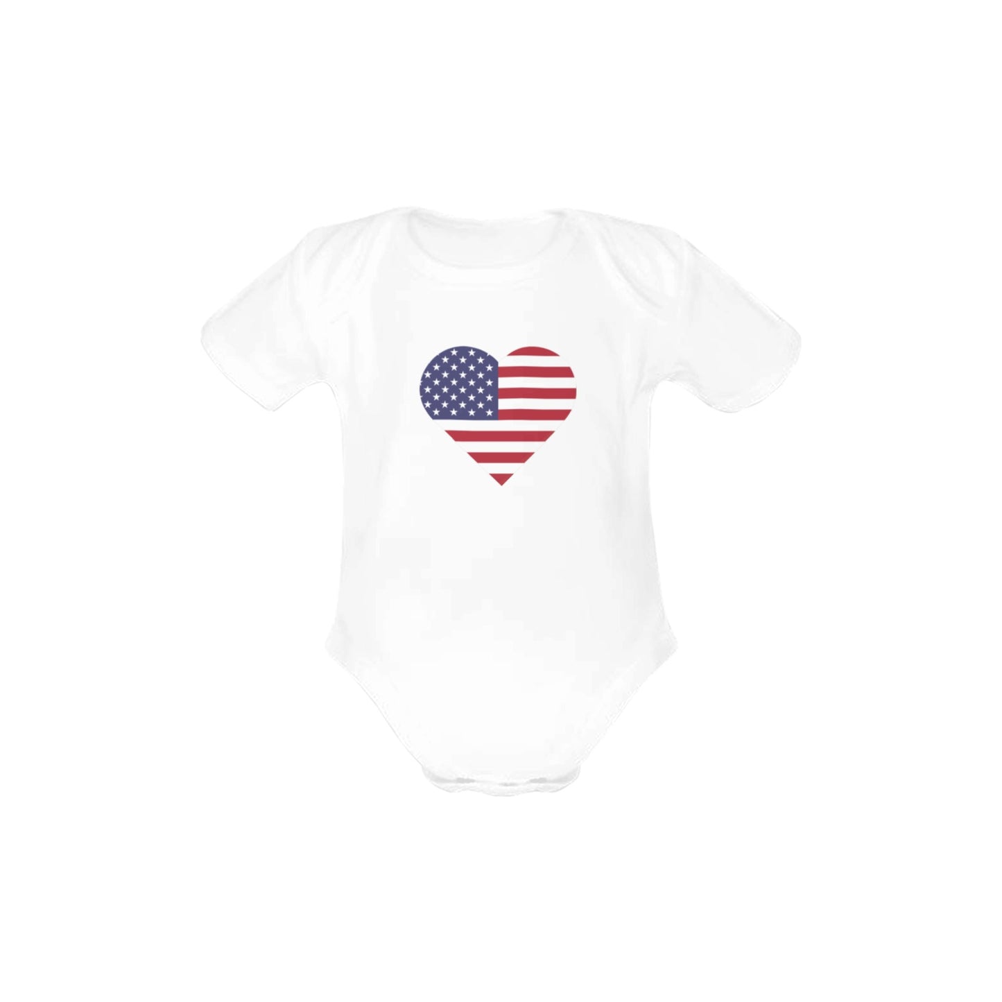 USA/American Flag Inspired Heart Baby Short Sleeve Unisex Bodysuits Made in USA)