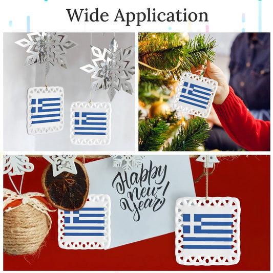 Greece Flag Inspired Square Ceramic Ornament Made in the USA
