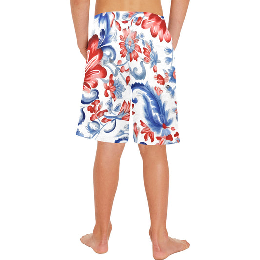 USA/American Flag Red White & Blue Pattern Boys Beach Shorts