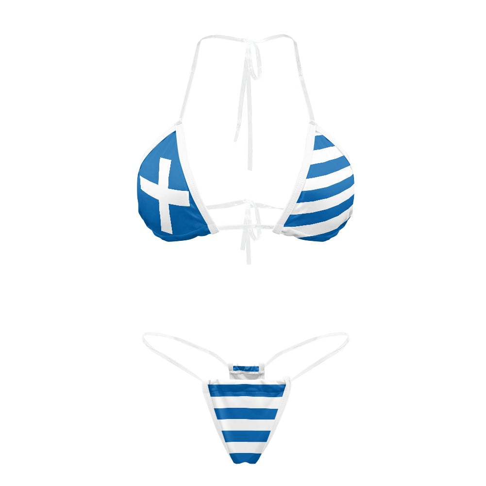 Greece Flag Inspired Transparent String Thong Bikini