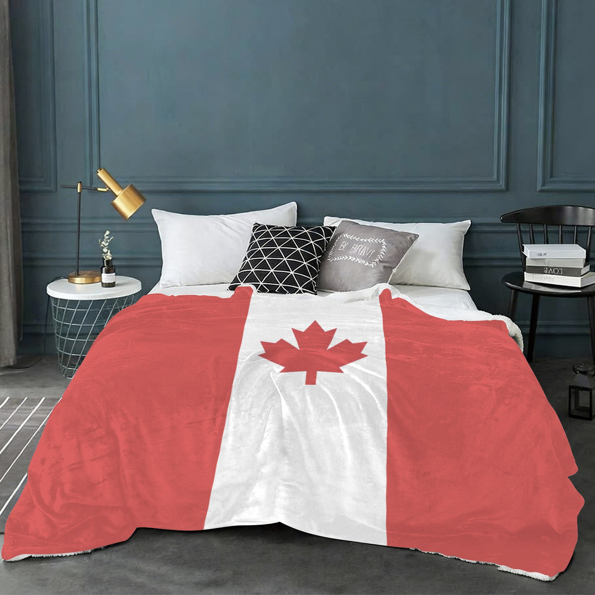 Canada Flag Inspired Sherpa Fleece Blanket 90" x 108" | Prtinted in the USA