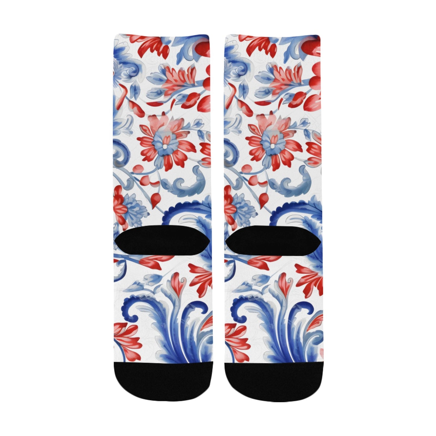 USA/American Flag Inspired Floral Pattern Kid's Custom Socks (Made in the USA)