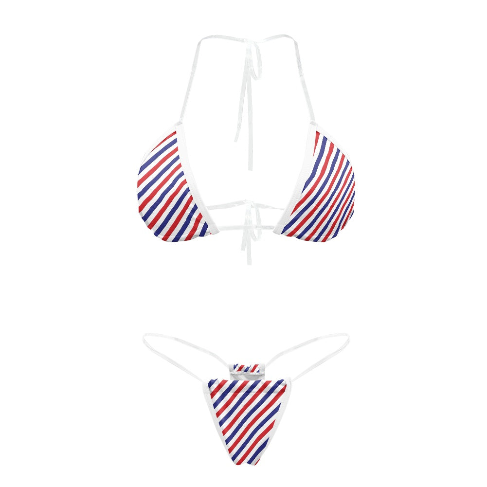 USA/American Flag Inspired Stripes Pattern Transparent String Thong Bikini