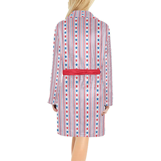 USA/American Flag Inspired Stars & Stripes Pattern Women's Fleece Robe