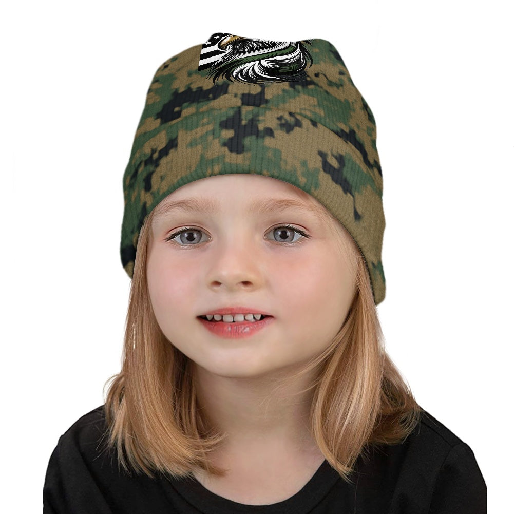 Thin Green Line Flag Inspired Eagle on Digital Camo Kids' Beanie
