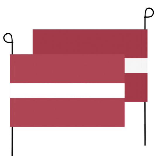Latvia flags on poles, red and white, Luv My Flag.