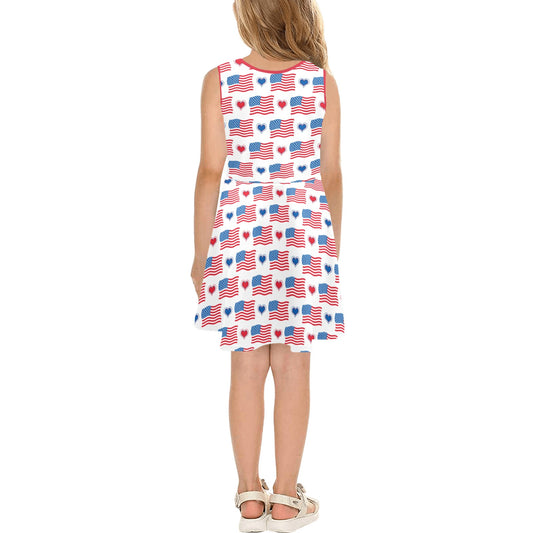 USA/American Flag Inspired Flag and Hearts Pattern Girls' Sleeveless Sundress| Ships from USA