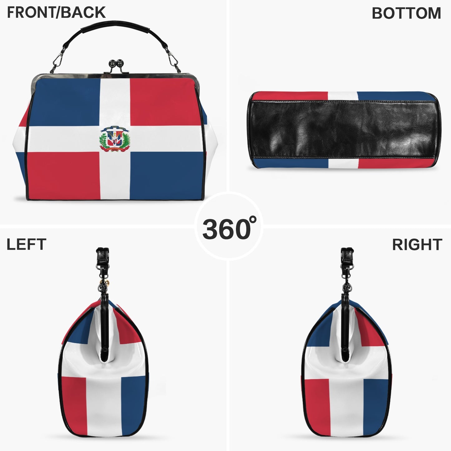 Dominican Republic Flag Inspired Kisslock Crossbody Shoulder Bag-Large