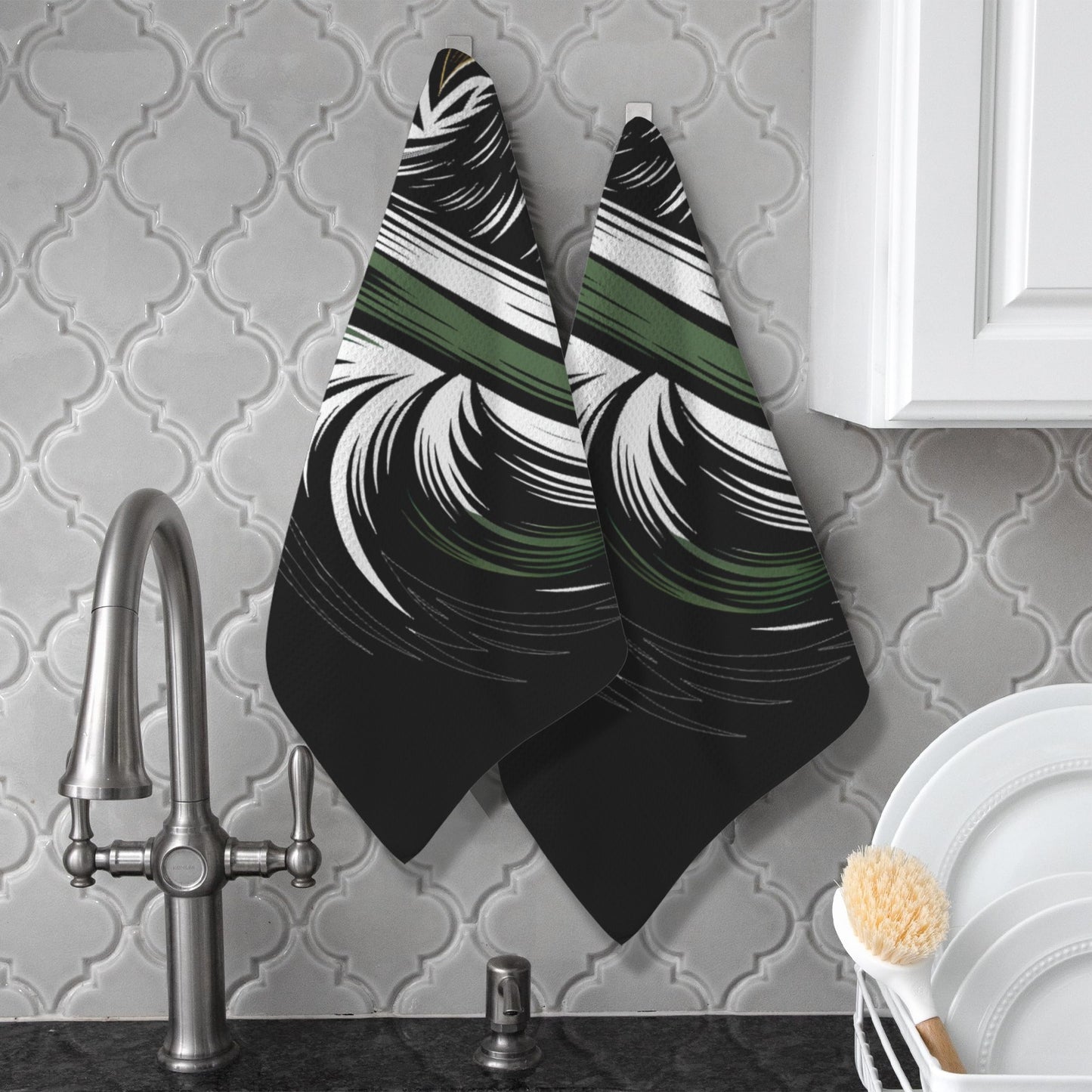 Thin Green Line Flag Inspired Eagle Kitchen Towel 40X60cm (Pack of 2) (Made in the USA)