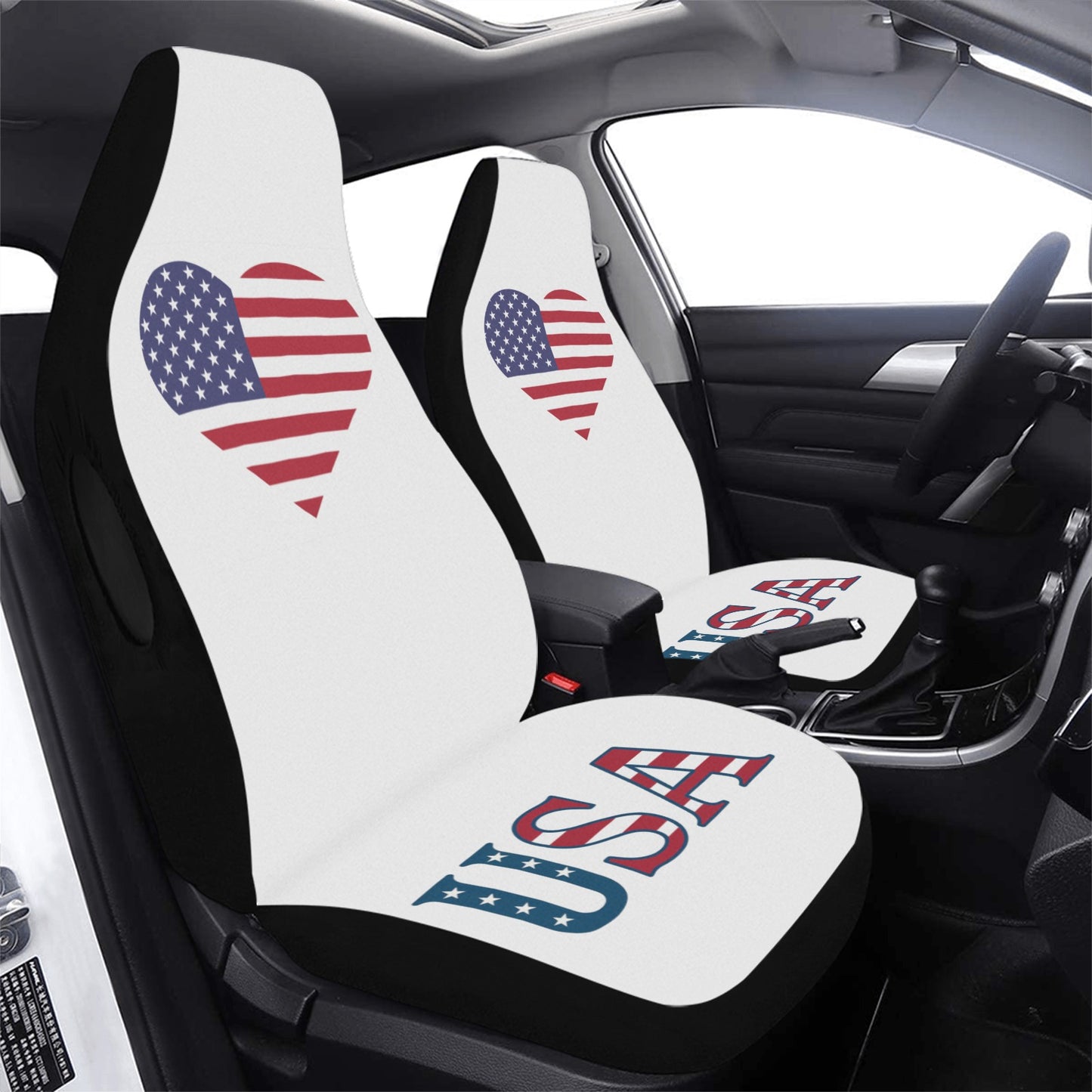 USA/American Flag Heart Car Seat Cover Airbag Compatible(Set of 2)