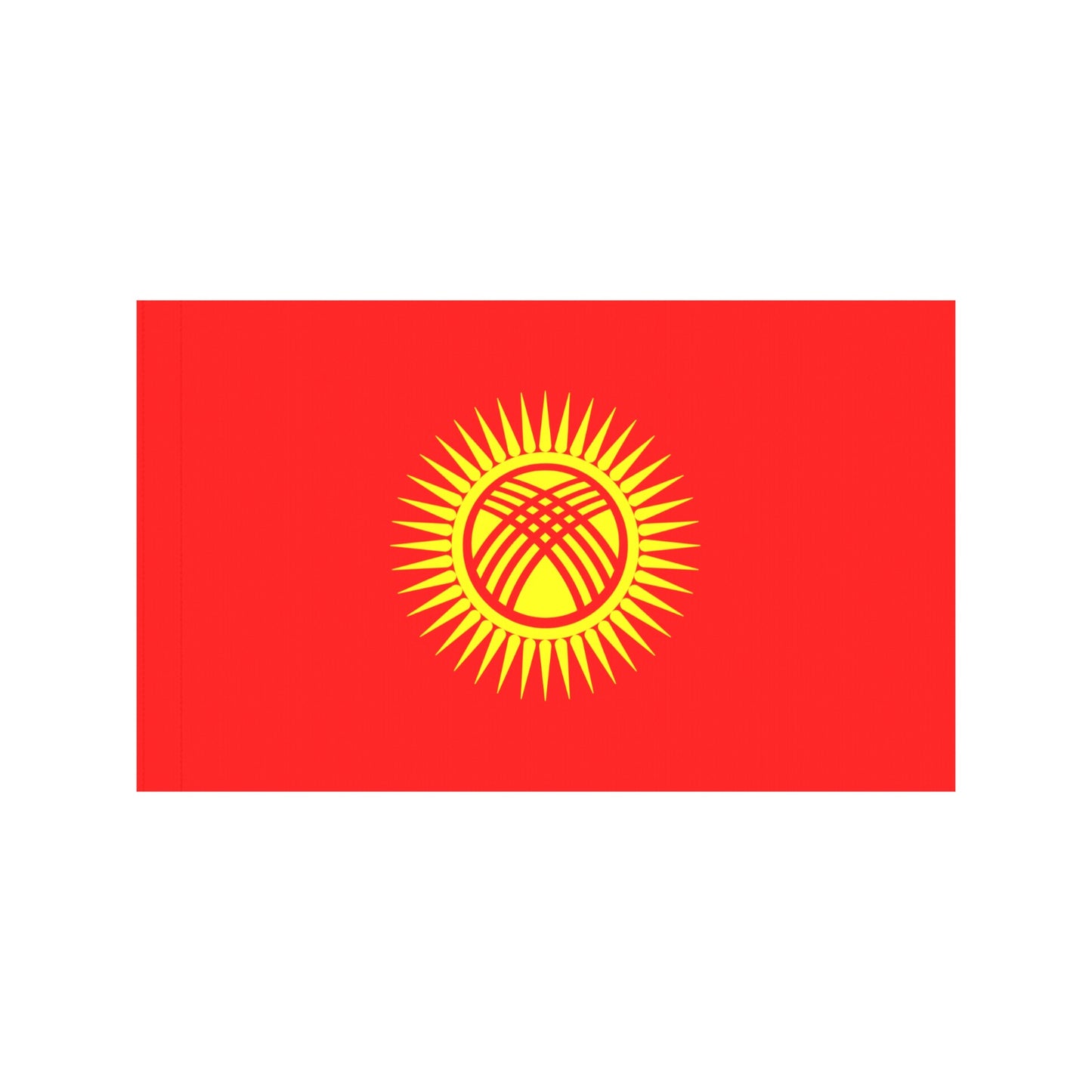 Red flag with yellow sun, Luv My Flag brand.