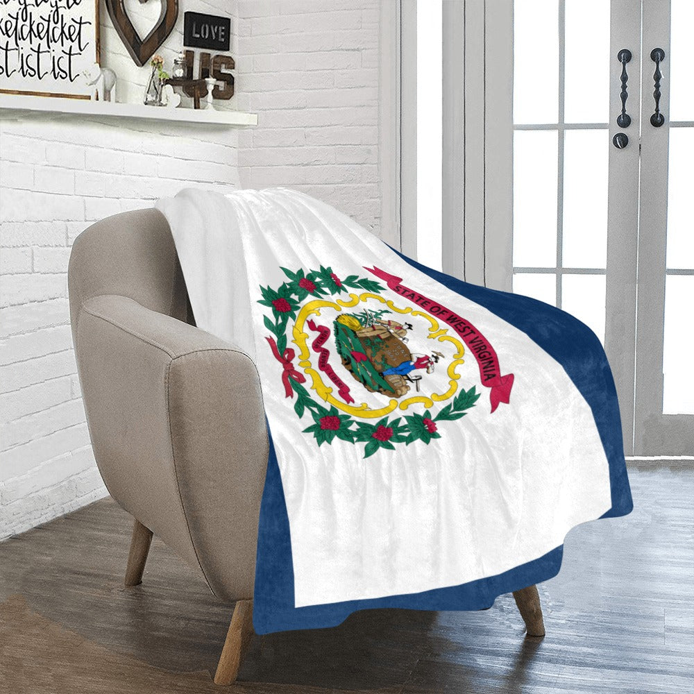 Soft throw blanket with Luv My Flag’s West Virginia design.