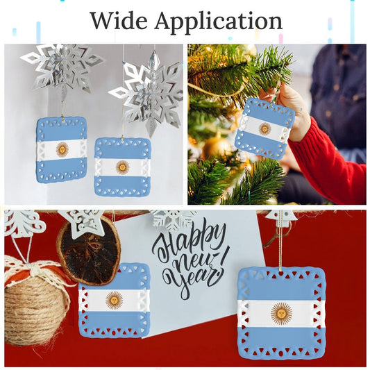 Argentina Flag Inspired Square Ceramic Ornament Made in the USA