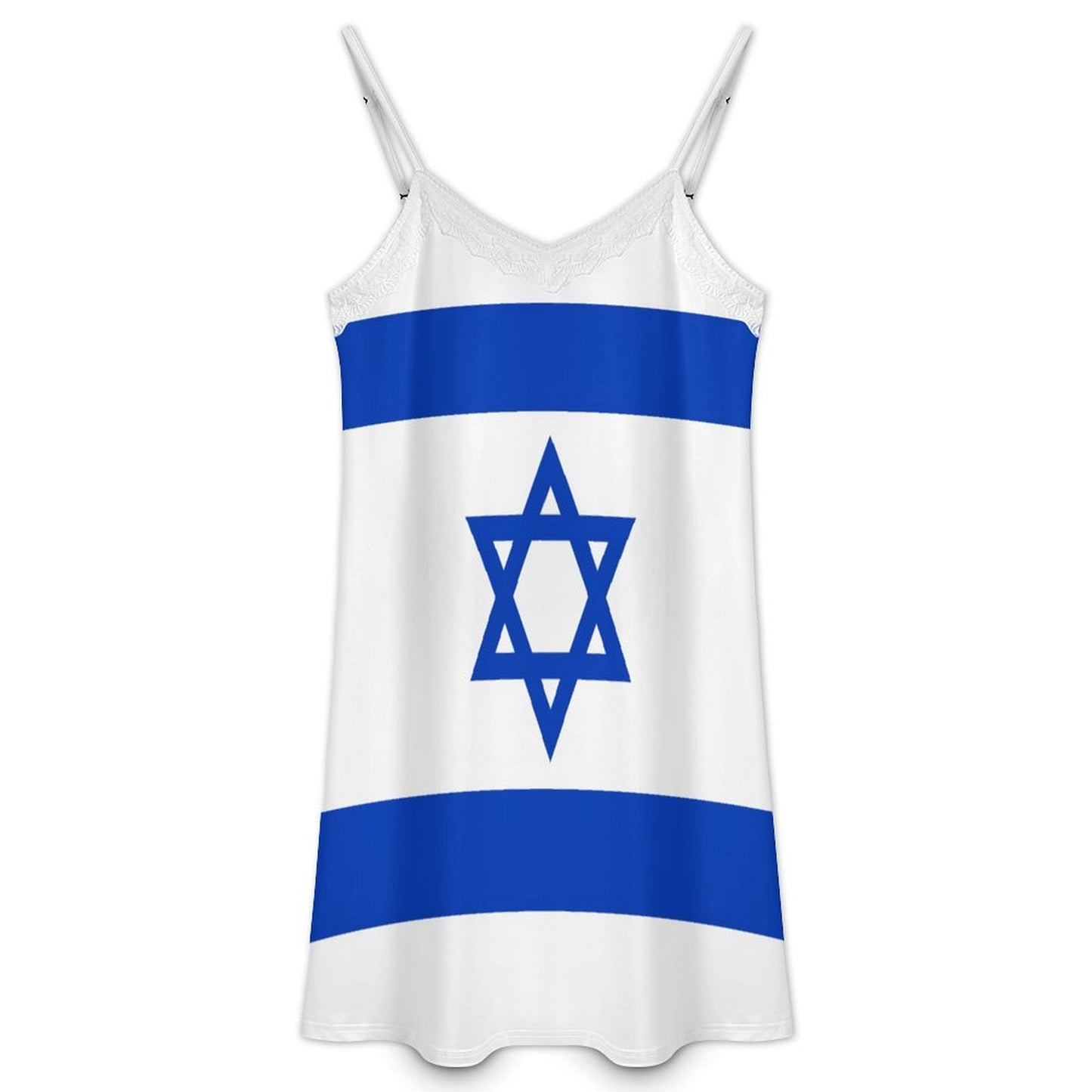 Israel Flag Inspired Lace Trim Camisole Nightgown