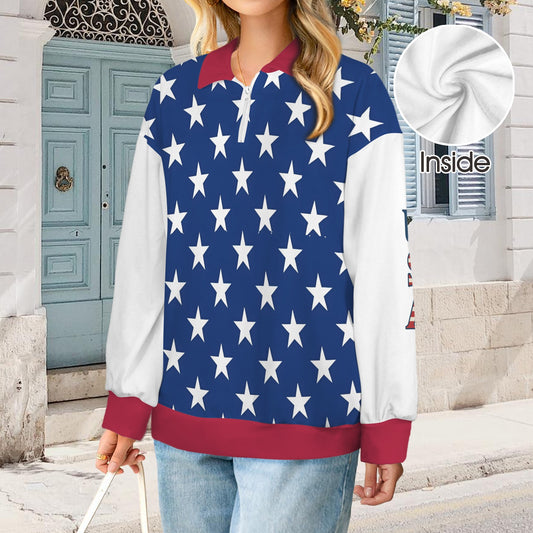 USA/American Flag Women's Quarter Zip Pullover Sweatshirt