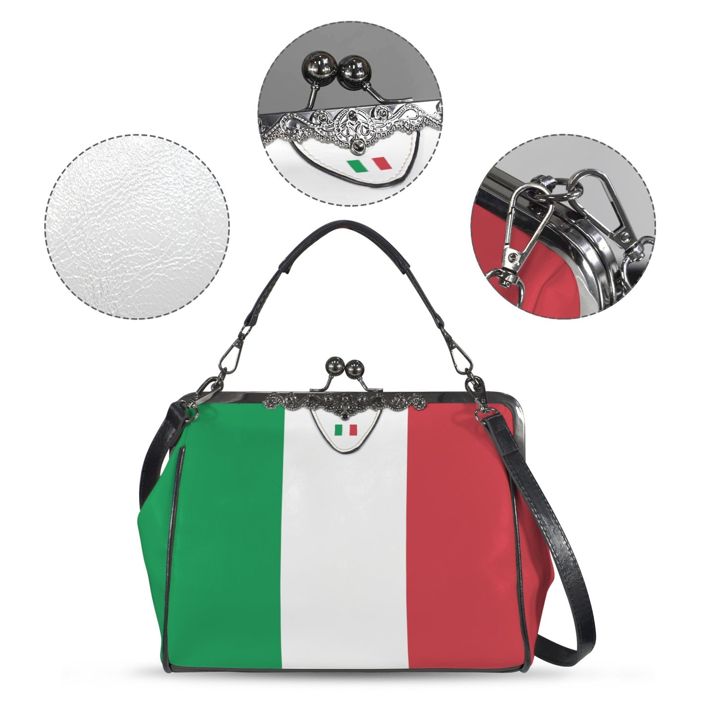 Italy Flag Inspired Kisslock Crossbody Shoulder Bag