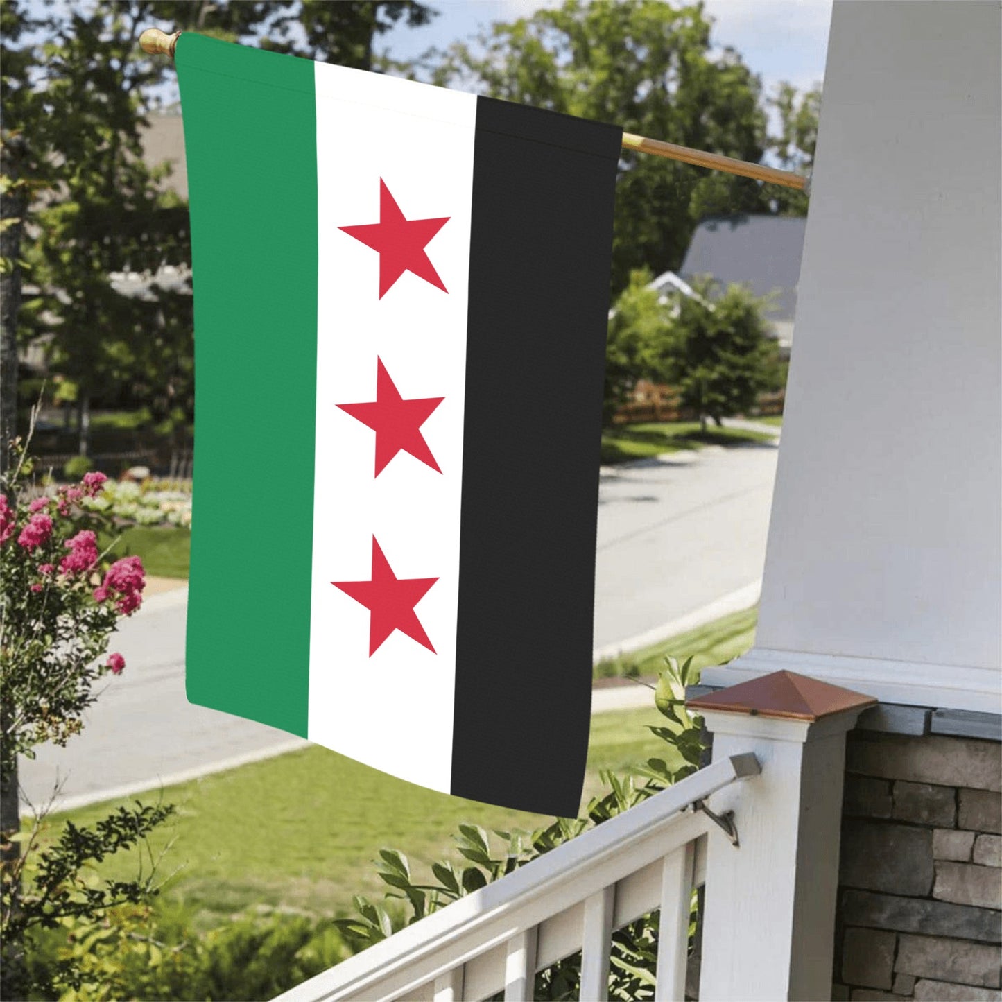 Luv My Flag outdoors displaying green, white, black stripes.
