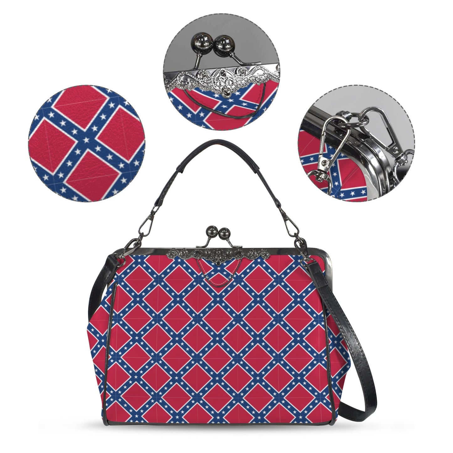 Confederate States Battle Flag Pattern Kisslock Crossbody Shoulder Bag