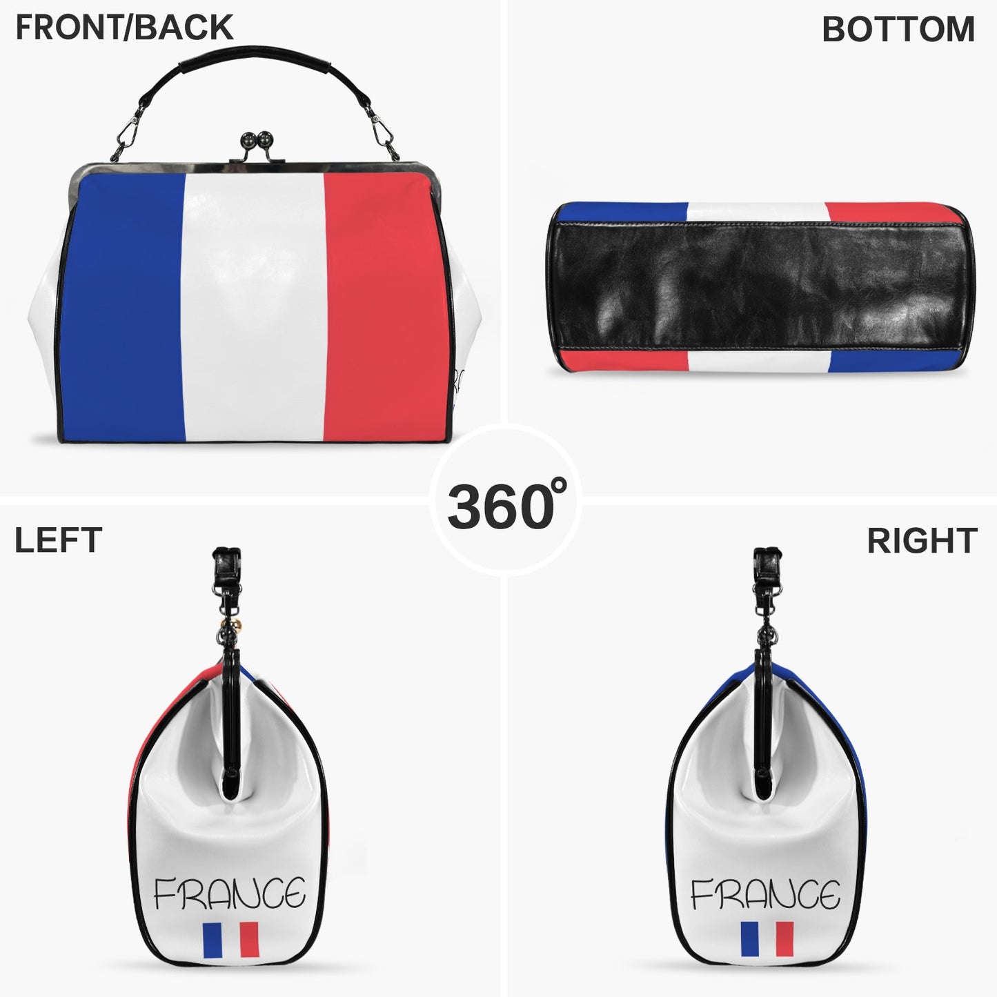 France Flag Inspired Kisslock Crossbody Shoulder Bag-Large