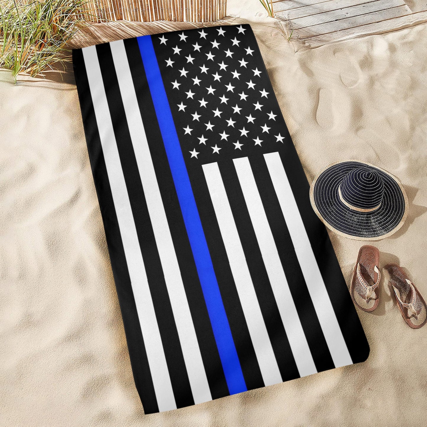 Thin Blue Line Flag Beach Towel 31"x71" (Made in USA)