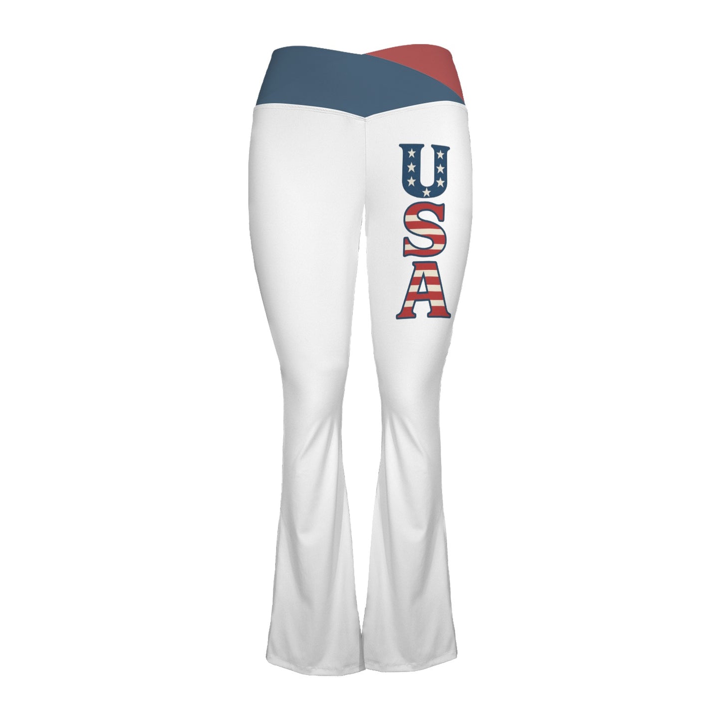 USA/American Flag Inspired Women's V-Crossover High Waisted Flare Leggings
