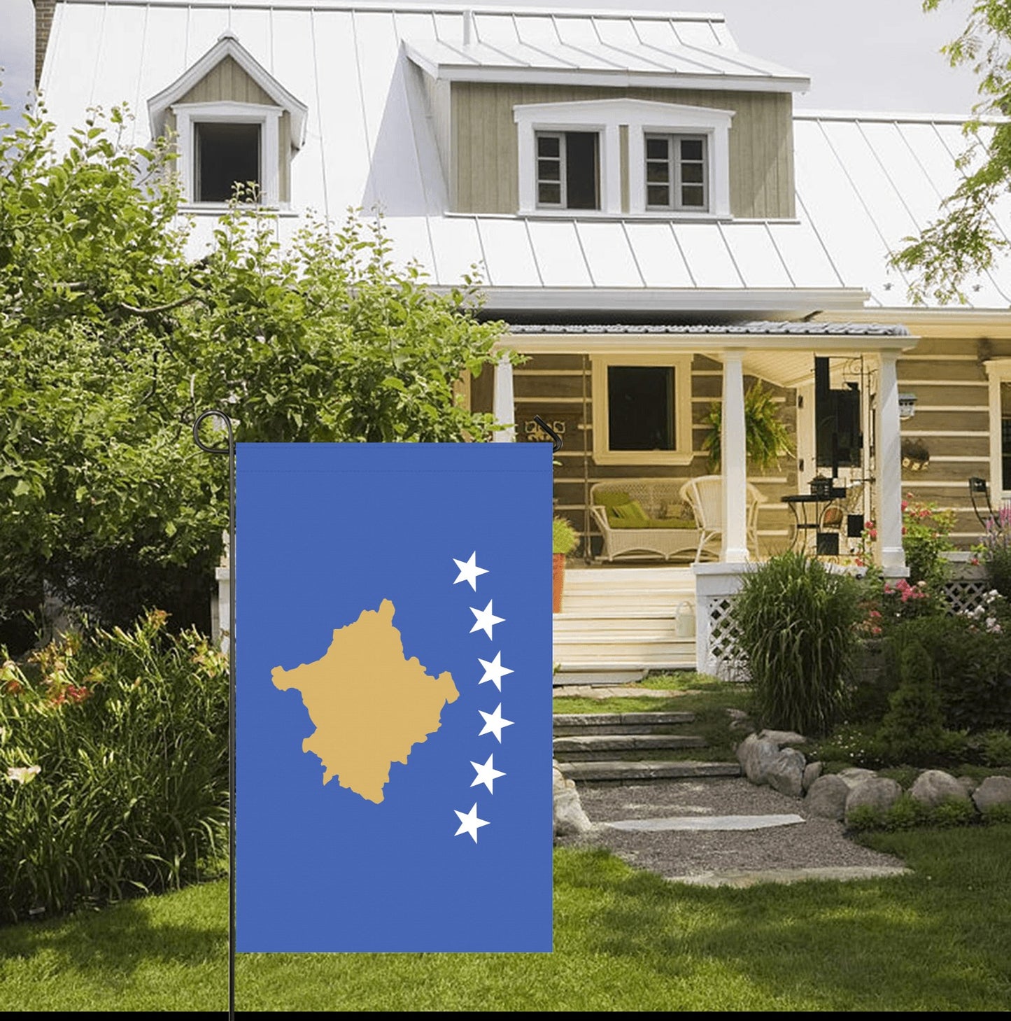 Flag by Luv My Flag, featuring stars, displayed outdoors.