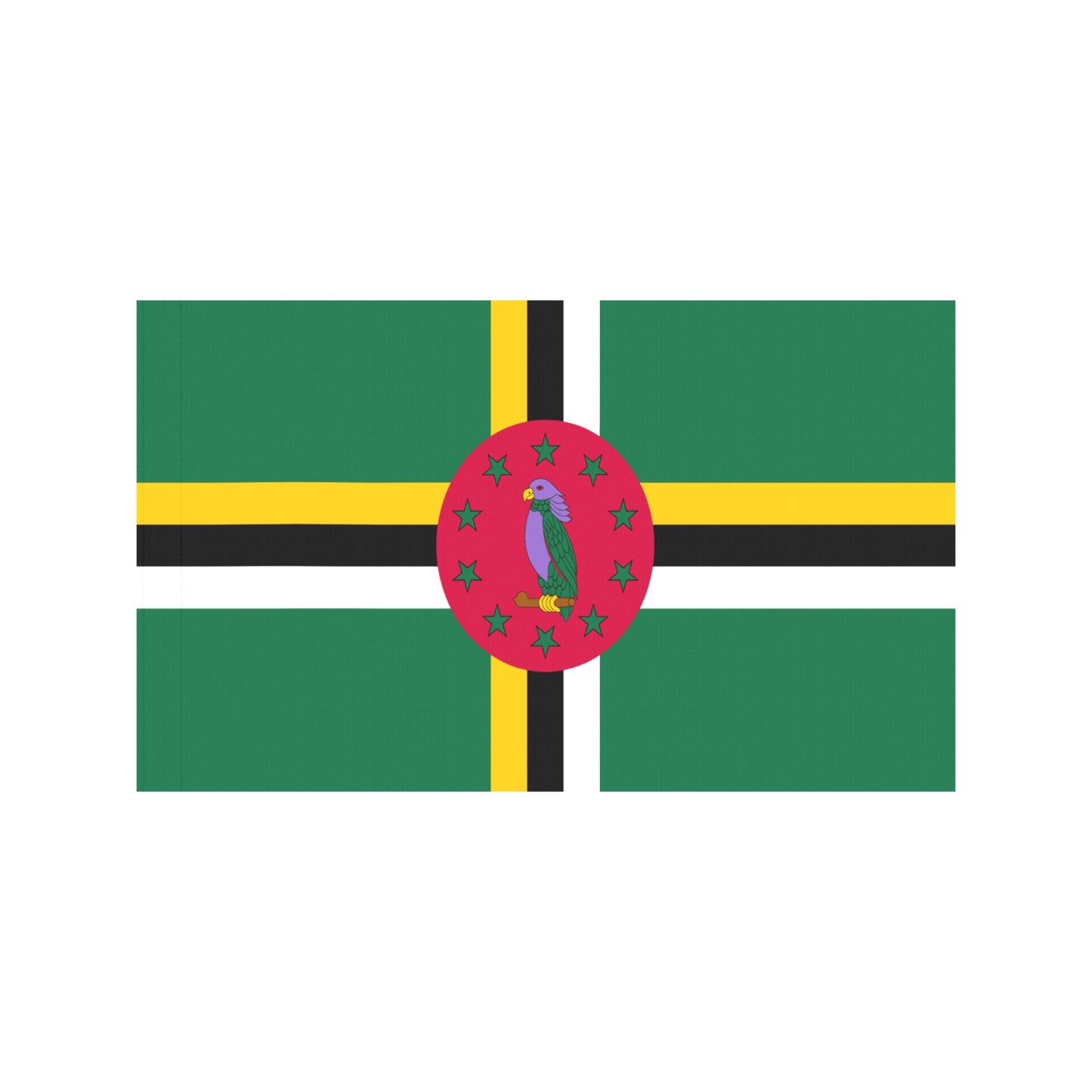 Luv My Flag: Dominica flag with colorful parrot design.