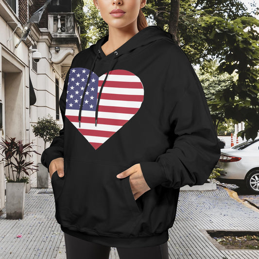 USA/American Flag Inspired Heart Women's Hoodie Made in the USA