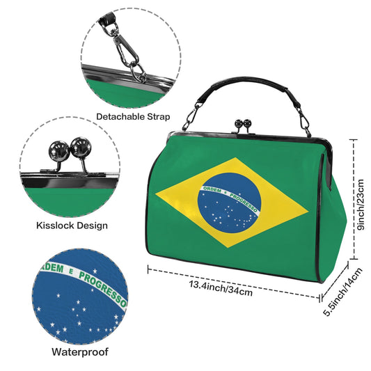 Brazil Flag Inspired Kisslock Crossbody Shoulder Bag-Large