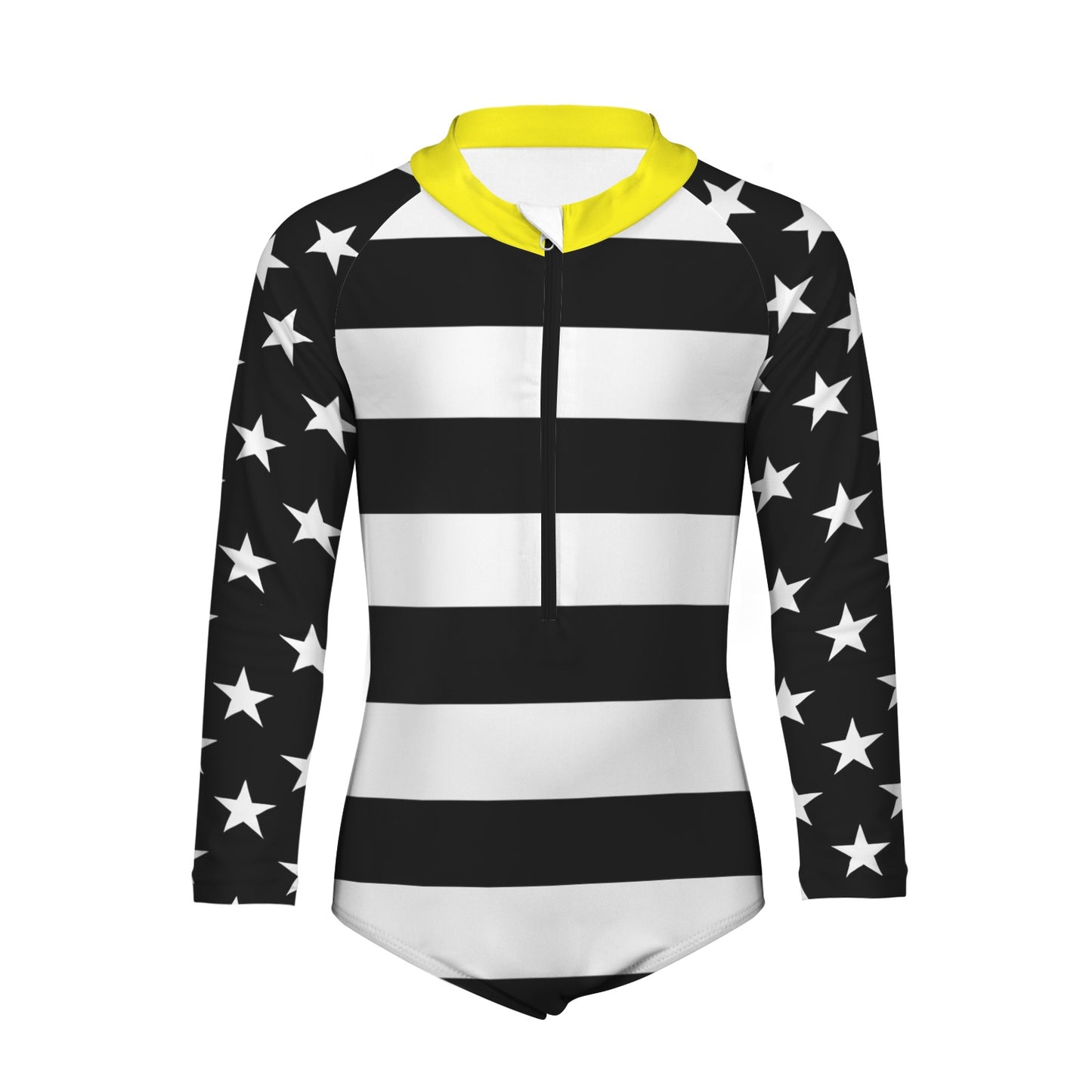 Thin Gold Line Flag Little Girls' Long Sleeve One-Piece Swimsuit