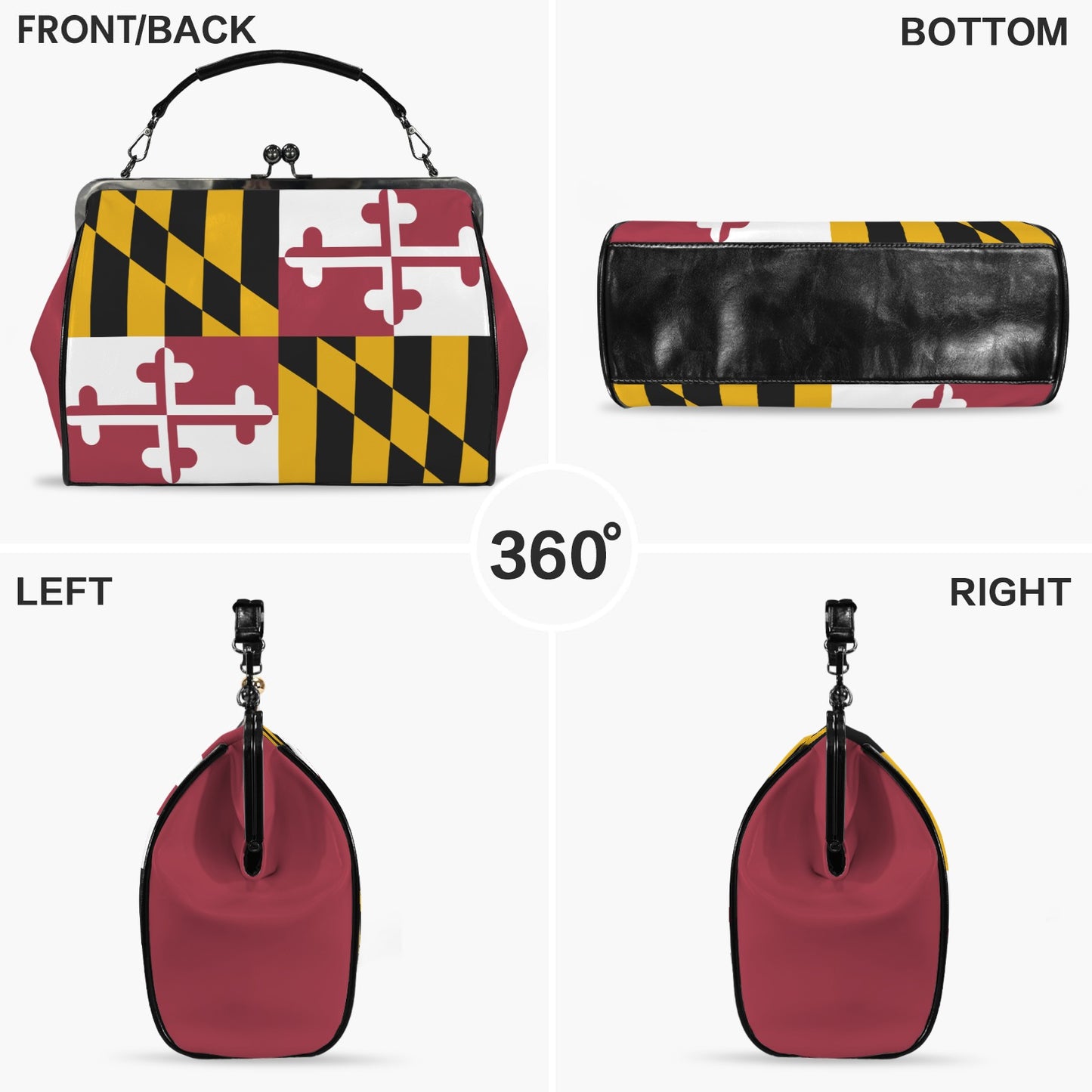 Maryland Flag Inspired Kisslock Crossbody Shoulder Bag-Large