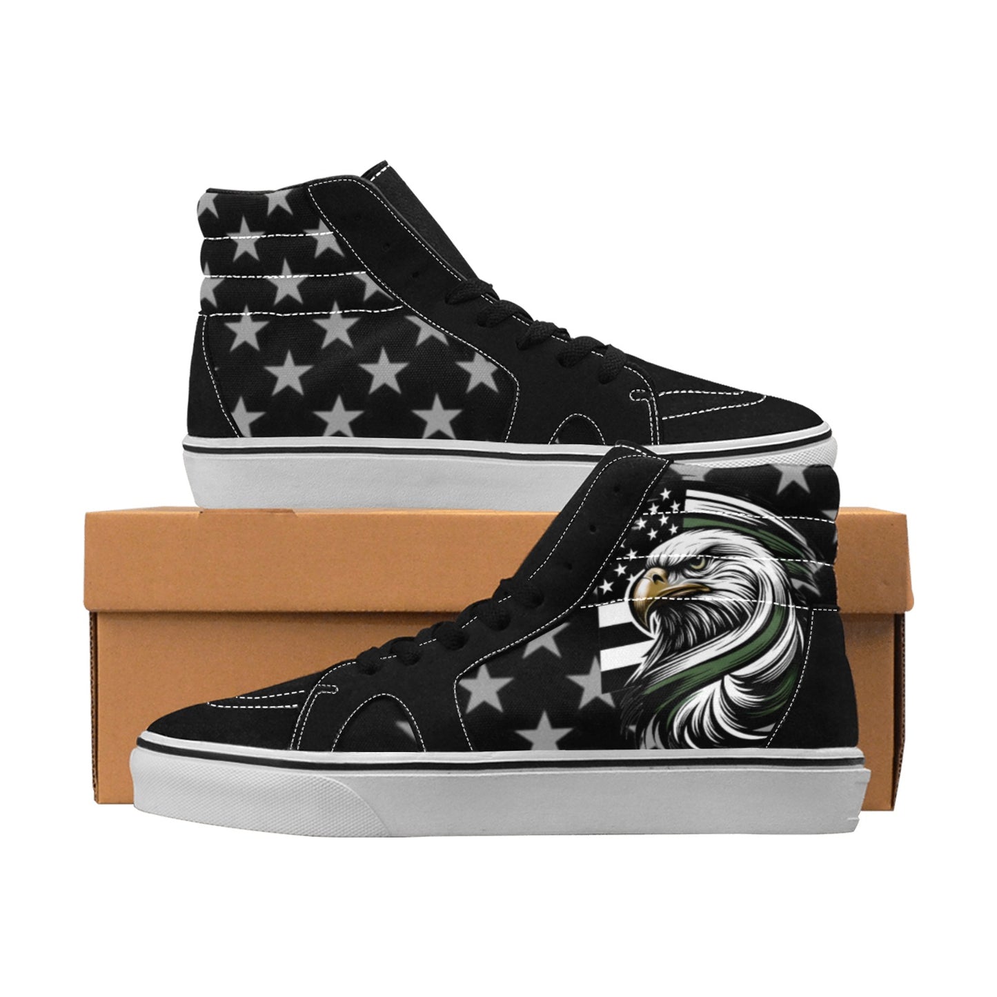 Thin Green Line Flag Inspired Eagle Women's High Top Canvas Shoes