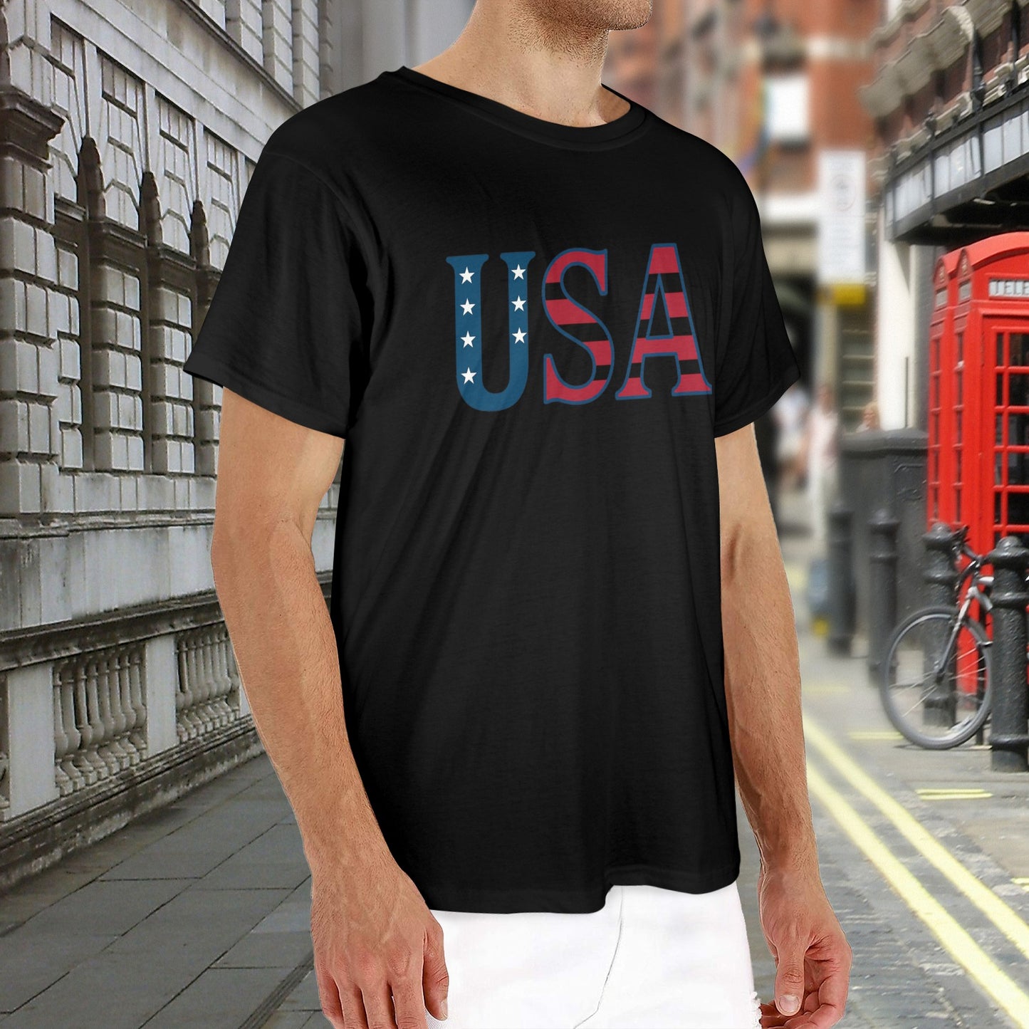 USA/American Flag Inspired "USA" Men's Heavy Cotton T-Shirt (Made in the USA)
