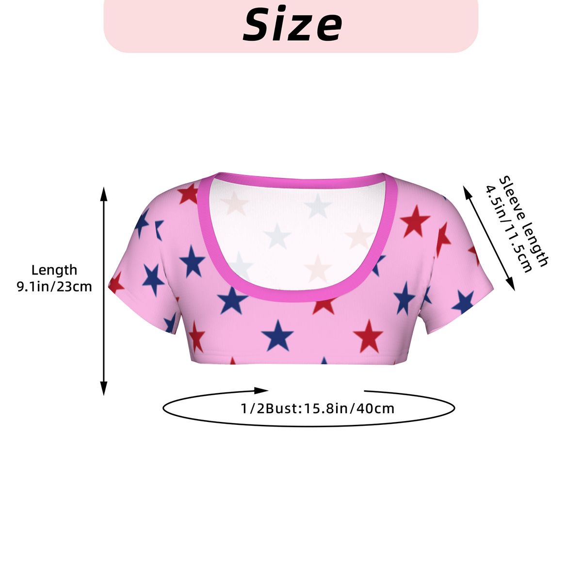 USA/American Flag Inspired Red & Blue Stars on Pink Women's 1/2 Cut Short Sleeve T-Shirt