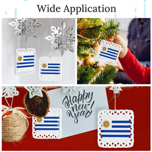 Uruguay Flag Inspired Square Ceramic Ornament Made in the USA