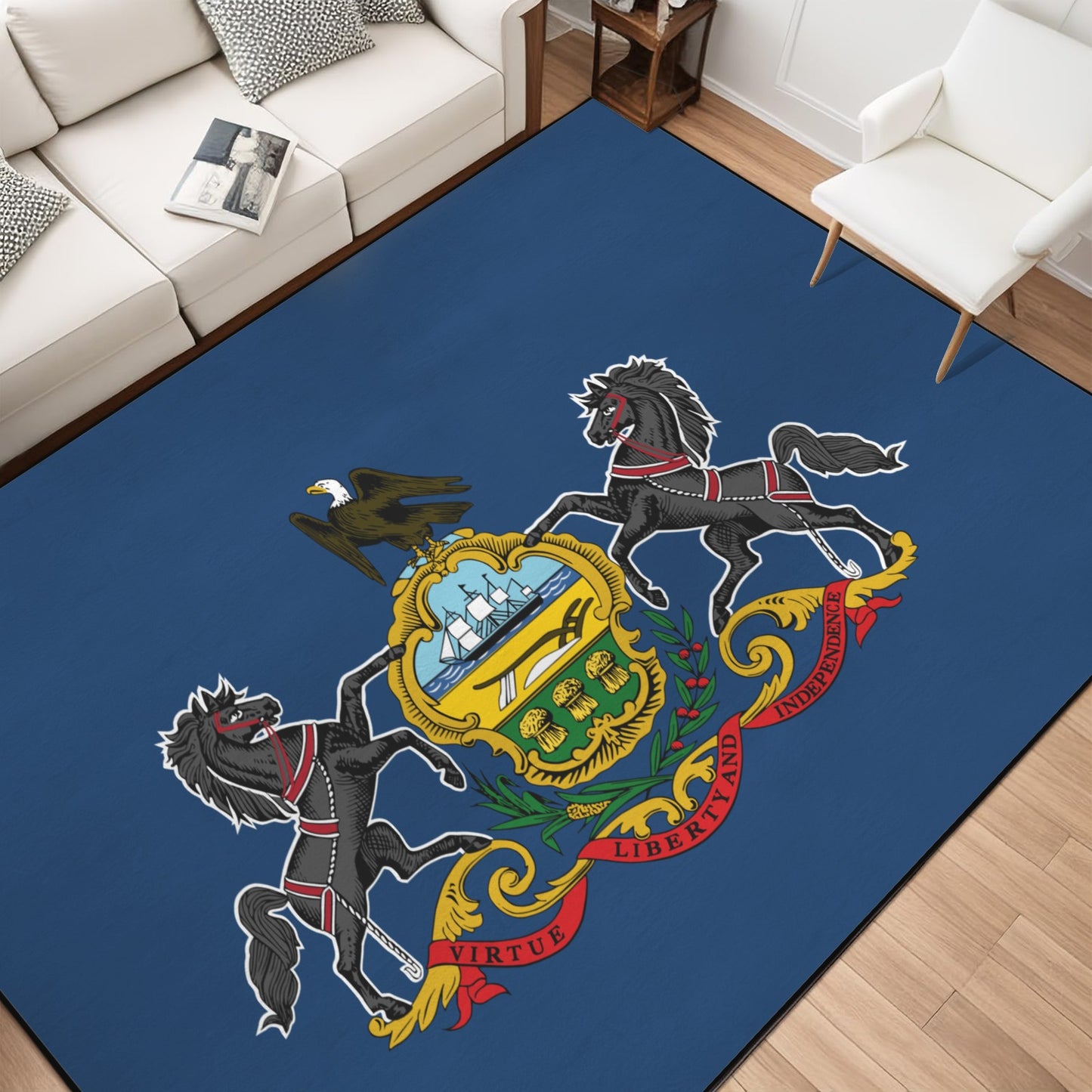 Pennsylvania Flag Inspired 84x60 Inch Area Rug with Black Binding (Made in the USA)