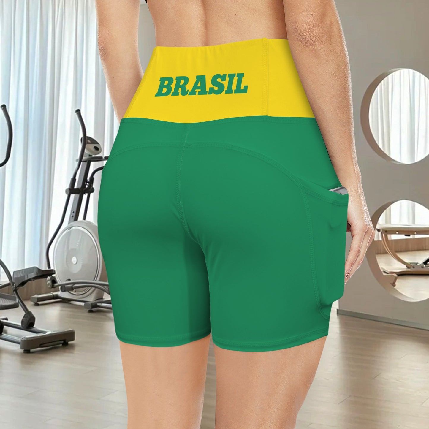 Brazil Flag Inspired Pocket Yoga Active Shorts